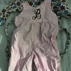 Initial B Kelly's Kids Pink Corduroy Overalls and Floral Shirt Set